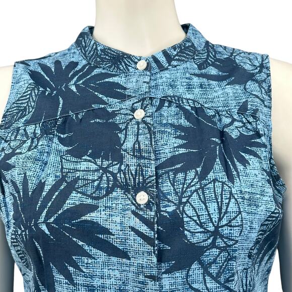 Columbia Top Womens XS Blue Button Up Sleeveless Leaves Tropical Lightweight - Picture 2 of 9